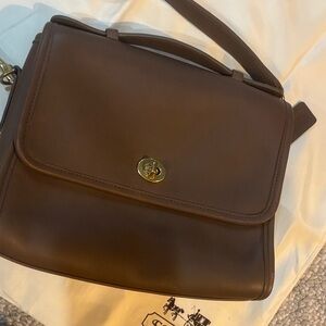 Coach Brown Leather Satchel with Gold Turnlock